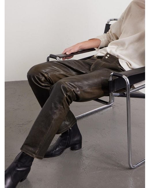 Enfants Riches Deprimes Gray Moto Fly Slim-Fit Straight-Leg Leather Trousers for men