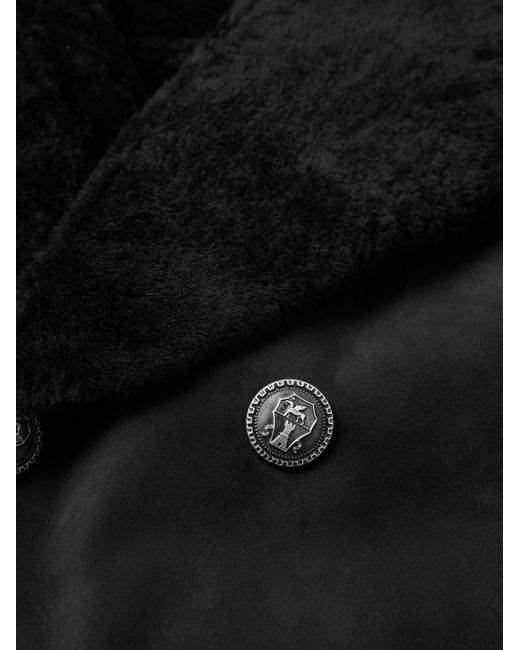 Brunello Cucinelli Black Double-Breasted Shearling Jacket for men