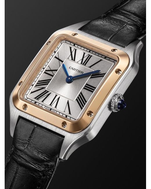 Cartier Black Santos-Dumont Small 18-Karat Rose And Stainless Steel Watch, Ref. W2Sa0038 for men