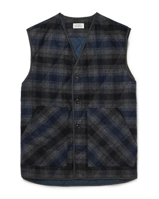Hartford Black Vince Quilted Checked Recycled Wool-Blend Gilet for men