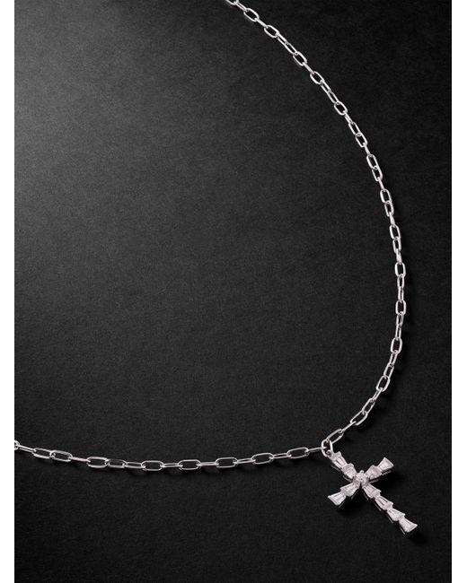 SHAY Black Mini 18-Karat Diamond Cross Necklace for men