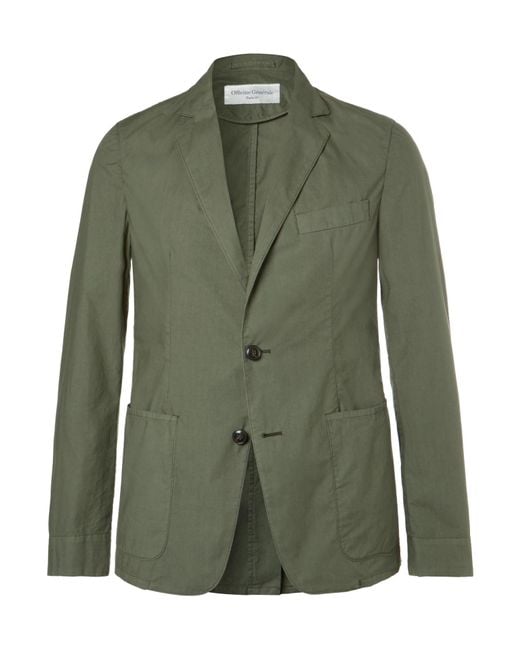 Officine Generale Green Olive Garment-dyed Cotton Unstructured Blazer for men