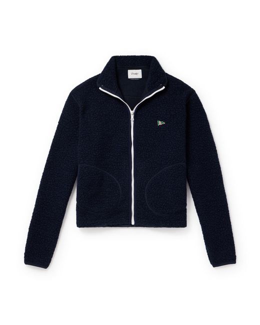 Drake's Blue Logo-embroidered Wool-blend Fleece Jacket for men