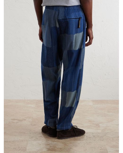 Kapital Blue Tugihagi Straight-Leg Patchwork Cotton Drawstring Trousers for men
