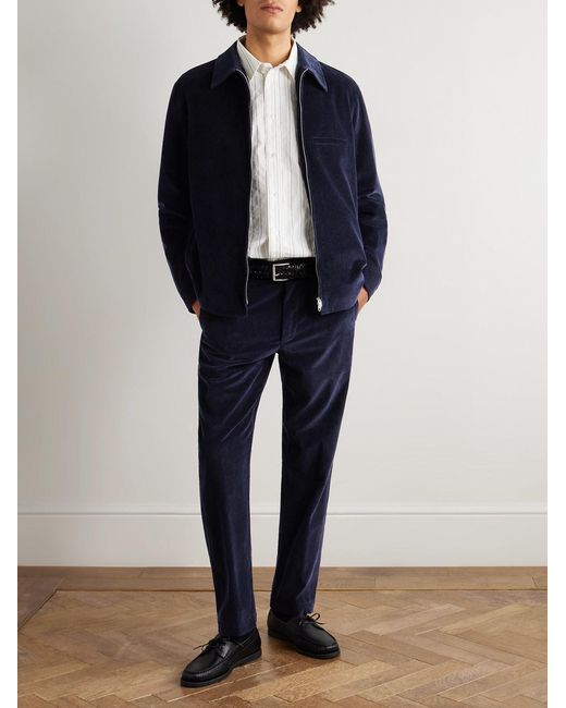 Umit Benan Blue Tony Tapered Cotton And Cashmere-Blend Corduroy Trousers for men