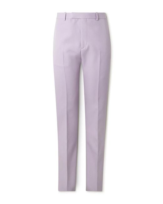 Gucci Purple Straight-Leg Logo-Embroidered Wool-Gabardine Trousers for men