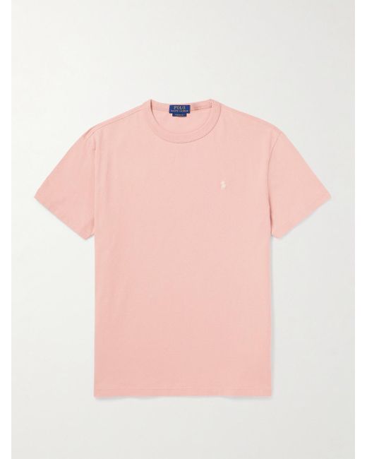 T-shirt in jersey di cotone con logo ricamato di Polo Ralph Lauren in Pink da Uomo