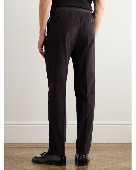 Saman Amel Brown Slim-Fit Pleated Cotton And Linen-Blend Twill Suit Trousers for men