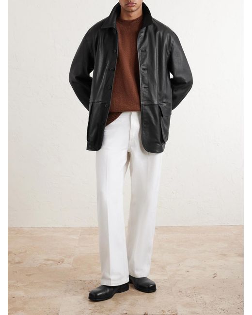 Auralee Black Full-grain Leather Jacket for men