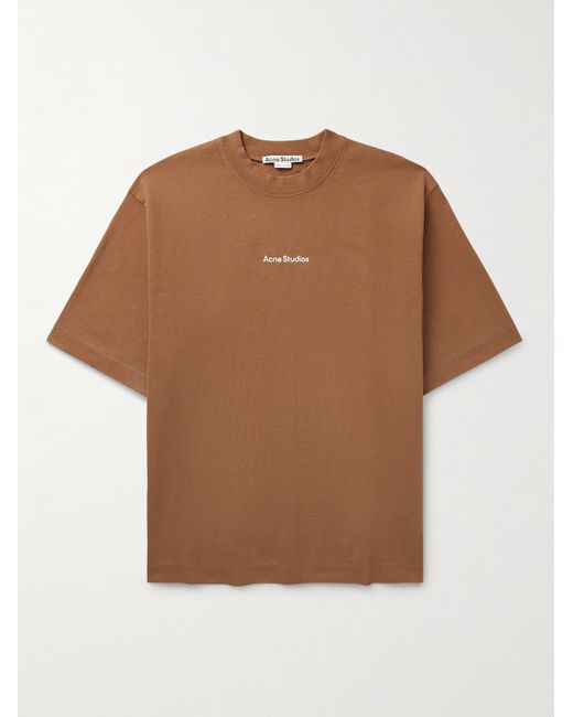 Acne Brown Extorr Logo-flocked Garment-dyed Cotton-jersey T-shirt for men