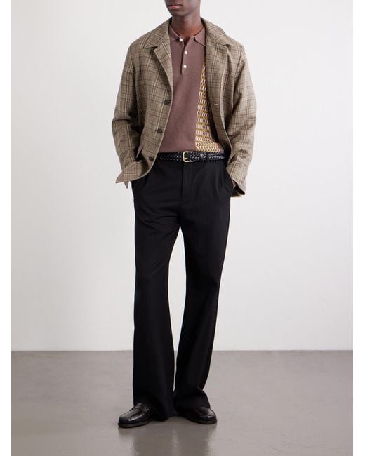 Beams Plus Brown Jacquard-knit Ramie And Cotton-blend Polo Shirt for men