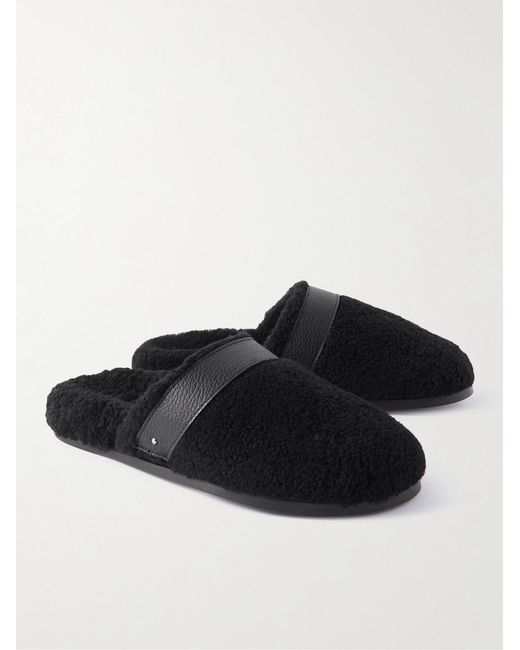 Mr P. White Leather-Trimmed Shearling Slippers for men