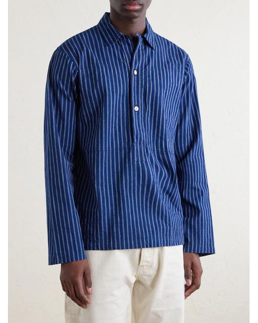 Drake's Blue Striped Cotton Polo Shirt for men