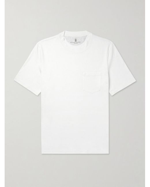 T-shirt in jersey di misto lino e cotone di Brunello Cucinelli in White da Uomo