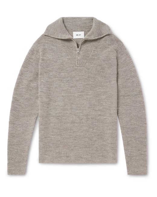NN07 Gray Carl 6336 Half-zip Ribbed Wool Sweater for men