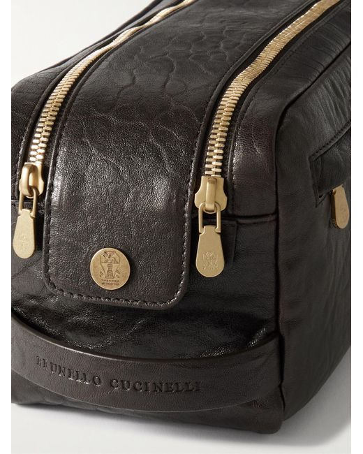 Brunello Cucinelli Black Textured-Leather Wash Bag for men