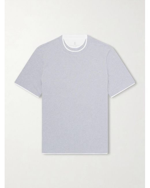 Brunello Cucinelli Gray Layered Cotton-Jersey T-Shirt for men