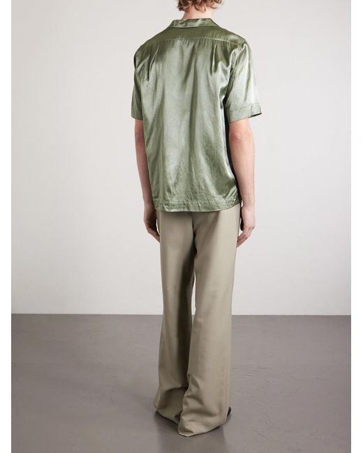 Dries Van Noten Green Camp-Collar Satin-Twill Shirt for men
