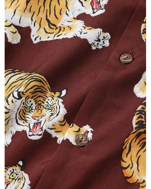 Wacko Maria Brown Convertible-Collar Printed Woven Shirt for men