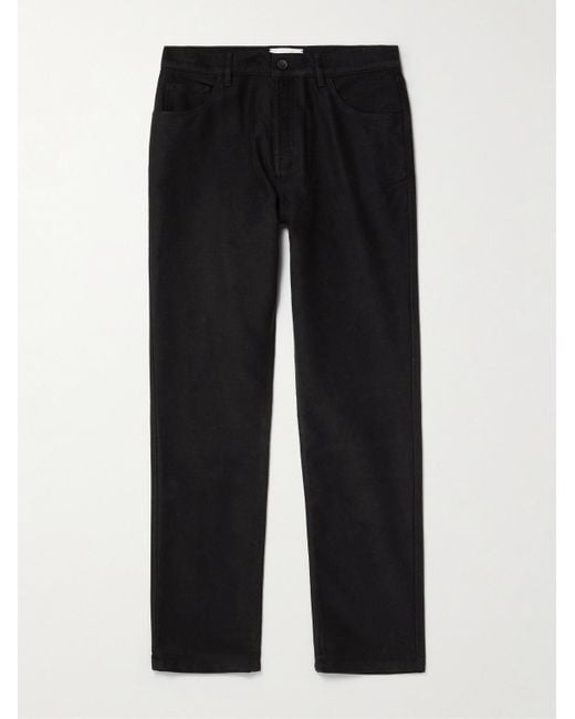 Mr P. Black Straight-Leg Organic Cotton-Moleskin Trousers for men