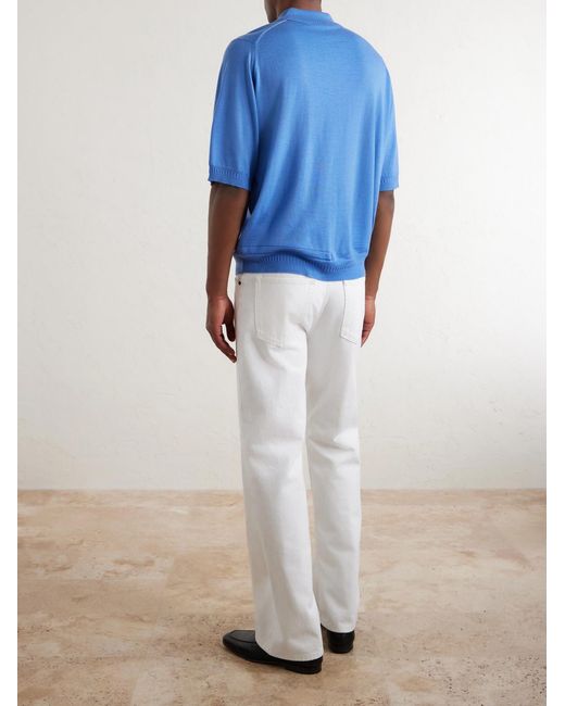 John Smedley Blue Bill Nighy Merino Wool Polo T-Shirt for men