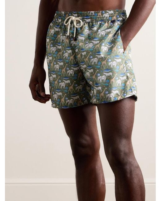 Rubinacci Green Straight-leg Mid-length Printed Shell Swim Shorts for men