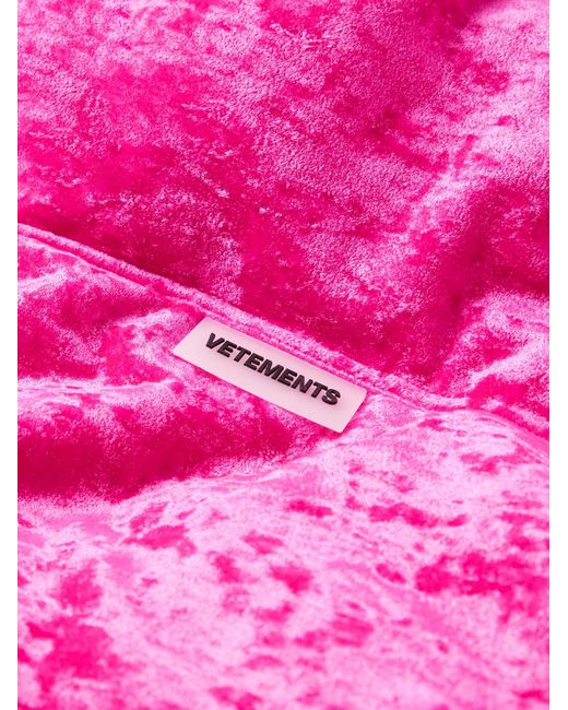 Vetements Pink Oversized Logo-Appliquéd Quilted Crushed-Velvet Down Jacket for men