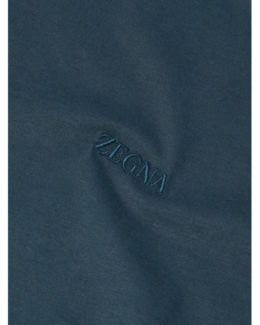 Zegna Blue Slim-Fit Logo-Embroidered Cotton-Jersey T-Shirt for men