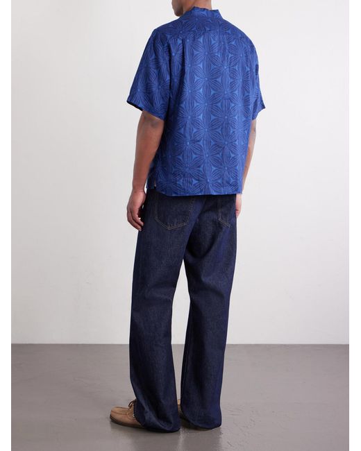 Blue Blue Japan Blue Sakura Camp-Collar-Dyed Floral-Print Linen Shirt for men