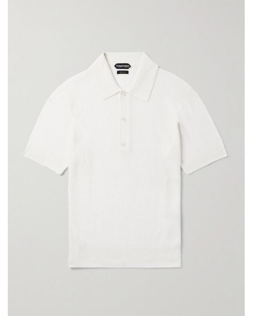 Tom Ford White Slim-fit Waffle-knit Wool Polo Shirt for men