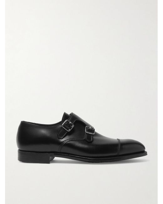 George Cleverley Black Thomas Cap-Toe Leather Monk-Strap Shoes for men