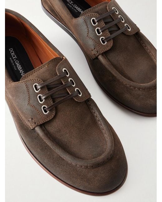 Dolce & Gabbana Brown Crosta Suede Loafers for men