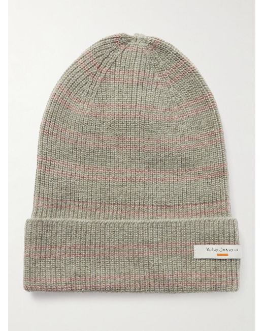 Nudie Jeans Gray Striped Wool Jacquard Beanie for men