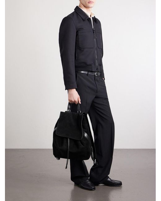 Tom Ford Black T Line Leather-trimmed Perforated Suede Backpack for men
