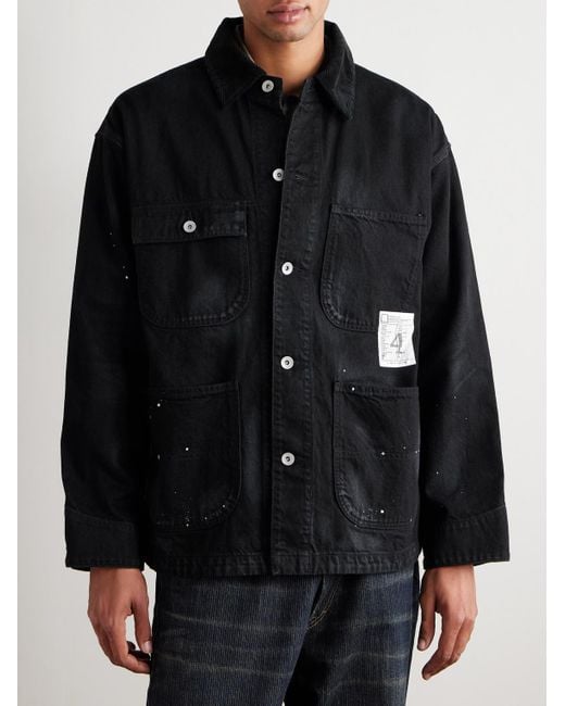 Neighborhood Black Corduroy-trimmed Paint-splattered Denim Jacket for men