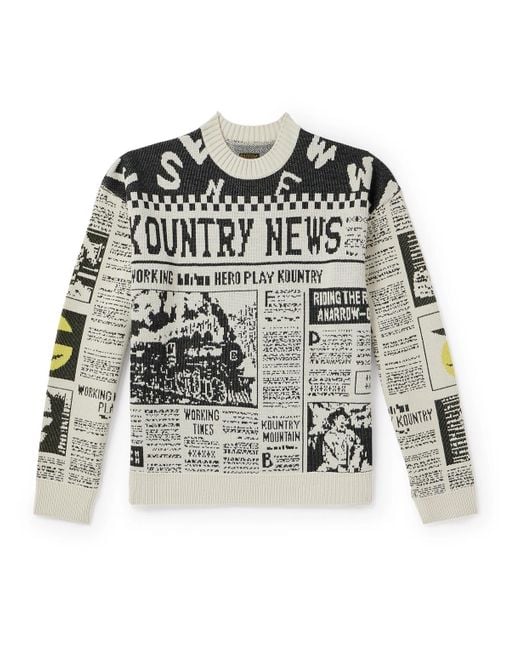 Kapital Black 8g Newspaper Intarsia-knit Sweater for men