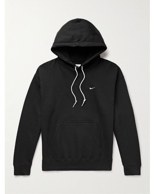 Nike Black Solo Swoosh Logo-embroidered Cotton-blend Jersey Hoodie for men