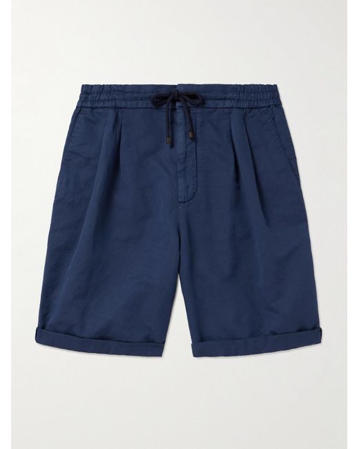 Shorts a gamba larga in misto lino e cotone con pinces e coulisse di Brunello Cucinelli in Blue da Uomo