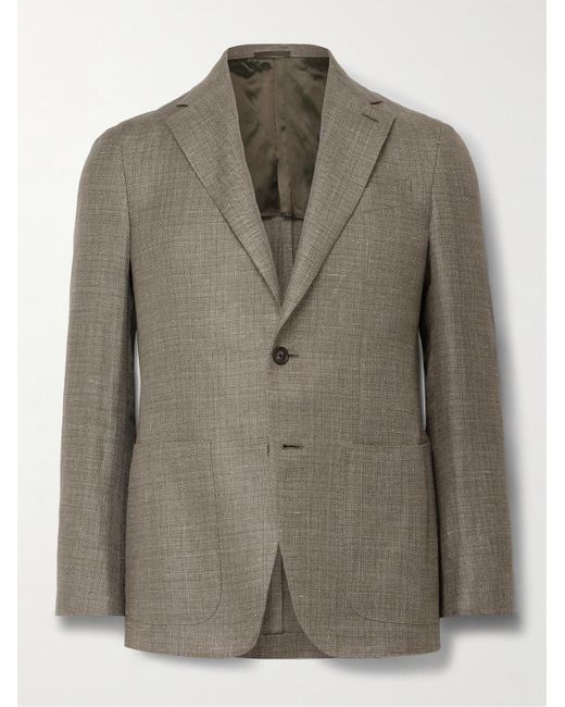 Caruso Green Aida Slim-fit Linen And Wool-blend Hopsack Blazer for men