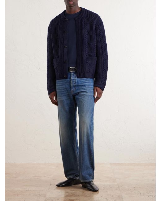 Saint Laurent Blue Cable-knit Wool Cardigan for men