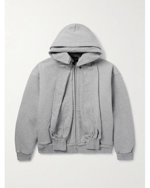 Balenciaga Gray Incognito Oversized Layered Stretch-Cotton Jersey Zip-Up Hoodie for men