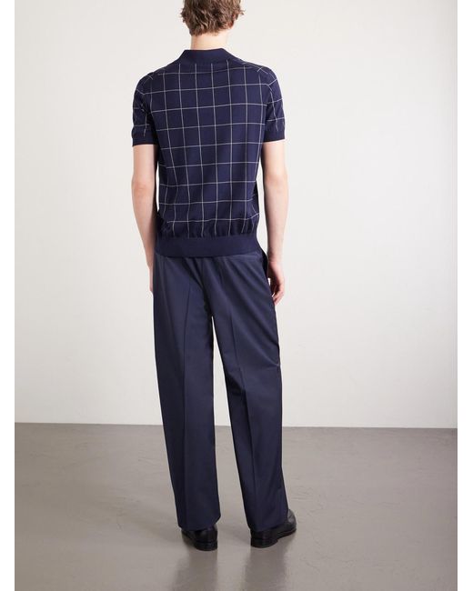 Dunhill Blue Checked Cotton And Mulberry Silk-Blend Jacquard Polo Shirt for men