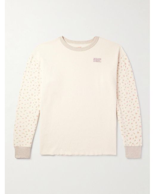 Kapital Natural Logo-Embroidered Printed Waffle-Knit Cotton-Jersey T-Shirt for men