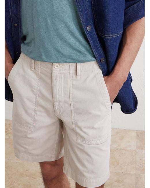 Hartford Natural Fatigue Straight-leg Herringbone Cotton Shorts for men