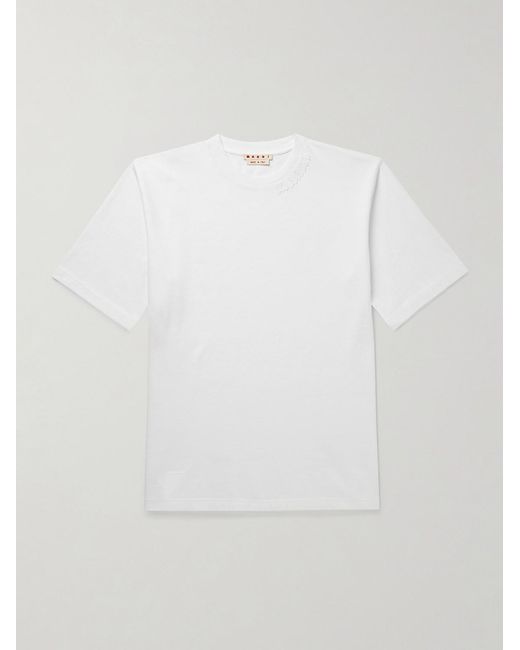Marni White Logo-Appliquéd Cotton-Jersey T-Shirt for men