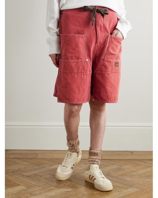 Kapital Red Easy Straight-Leg Cotton-Twill Drawstring Shorts for men