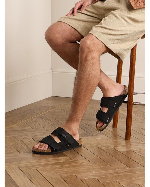 Birkenstock Uji Sandalen aus Veloursleder mit Nubuklederbesatz in Black für Herren