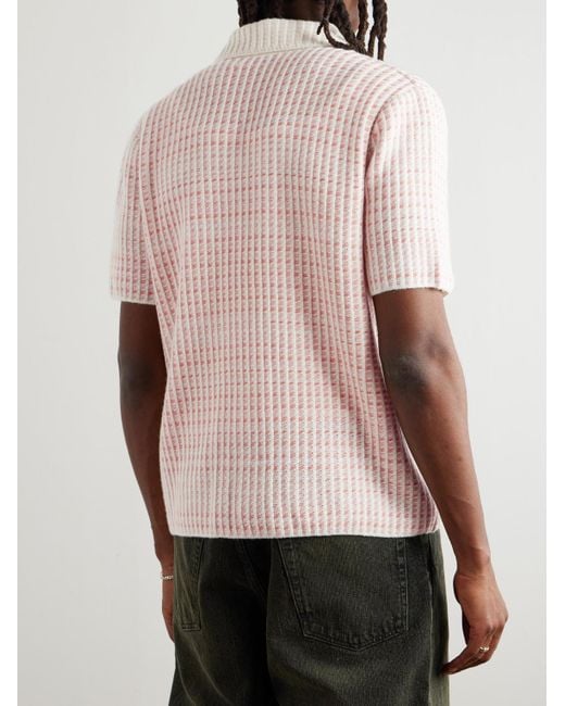 God's True Cashmere Pink Noble Camp-Collar Waffle-Knit Cashmere-Blend Shirt for men