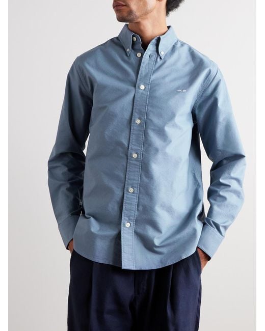 Colby 5910 Button-Down Collar Logo-Embroidered Organic Cotton Shirt di NN07 in Blue da Uomo