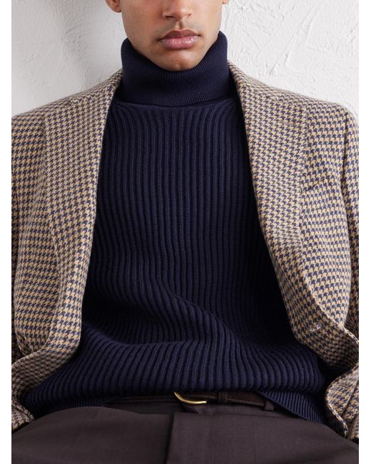 Slowear Blue Zanone Slim-Fit Ribbed Virgin Wool Rollneck Sweater for men